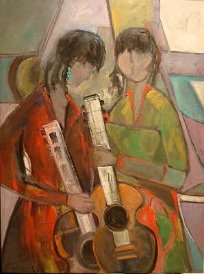 two muses and guitars 30x40x0.75 inches