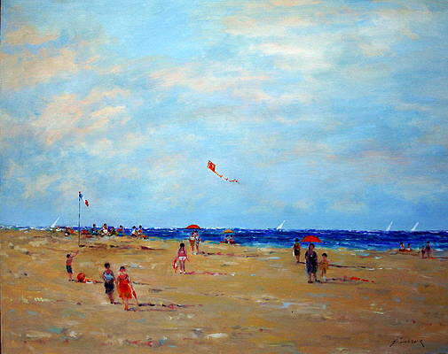 flying a kite at the beach 24x30 inches