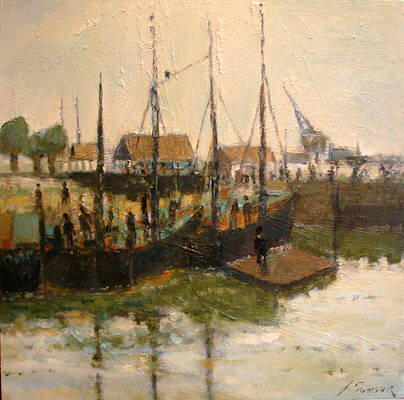 at a harbor 24x24 inches