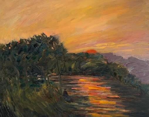 A boat landing sunset 24x30x0.75 inches