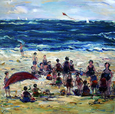 Flying a kite at the beach 30x30 inches UNAVAILABLE