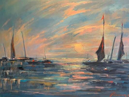 sailing at sunset 36x48x0.75